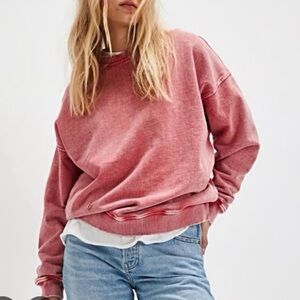Like New FreePeople falling forward distressed red wash crew neck sweatshirt